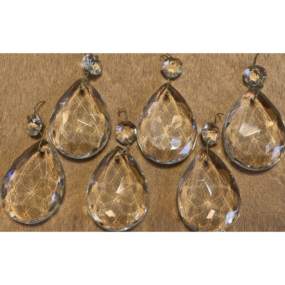 6 Antique Crystal Prisms for Chandelier 2.5” Vintage Clear Faceted Drops - Picture 10 of 10